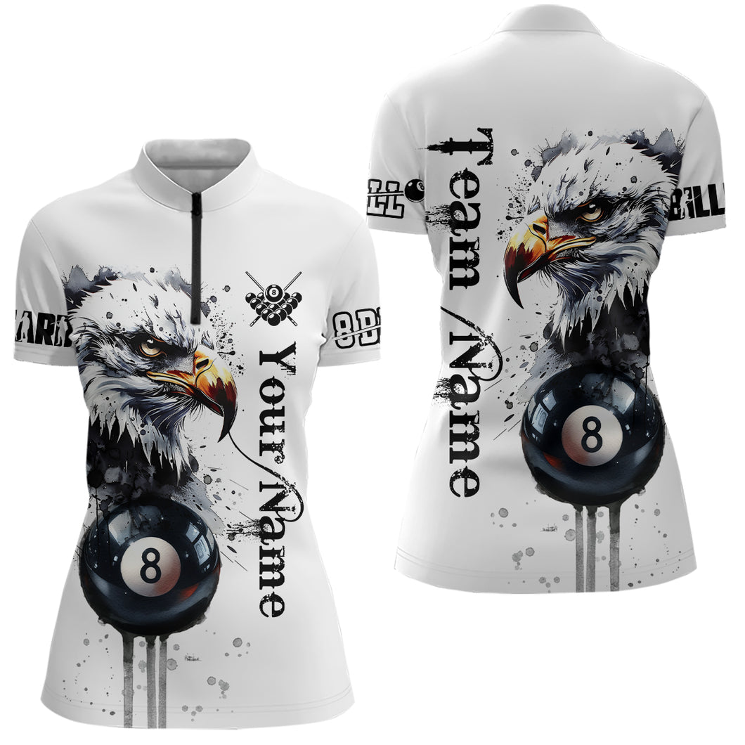 Eagle Pool 8 Ball Watercolor Billiard Women Quarter-Zip Shirts Custom Name Billiard Shirt Design YYD0070