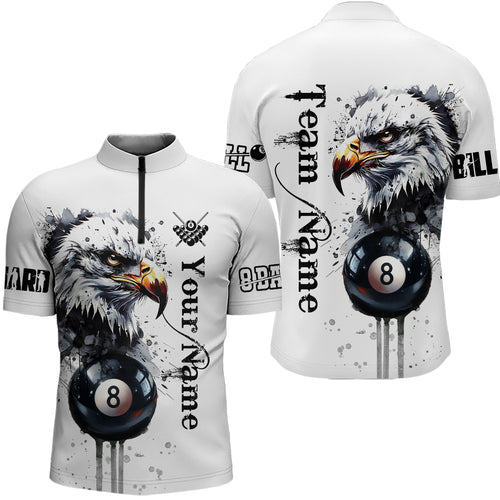 Eagle Pool 8 Ball Watercolor Billiard Men Quarter-Zip Shirts Custom Name Billiard Shirt Design YYD0070