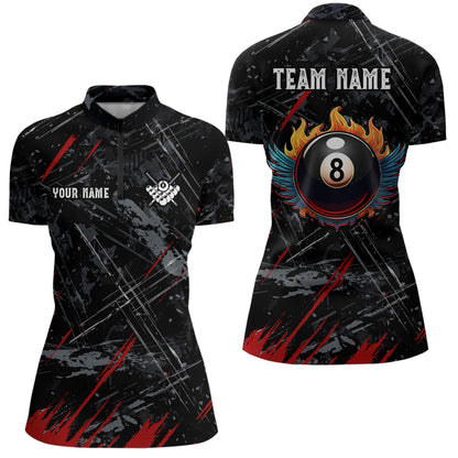Grunge Ball 8 Billiard Billiard Women Quarter-Zip Shirts Custom Name Billiard Shirt YYD0071