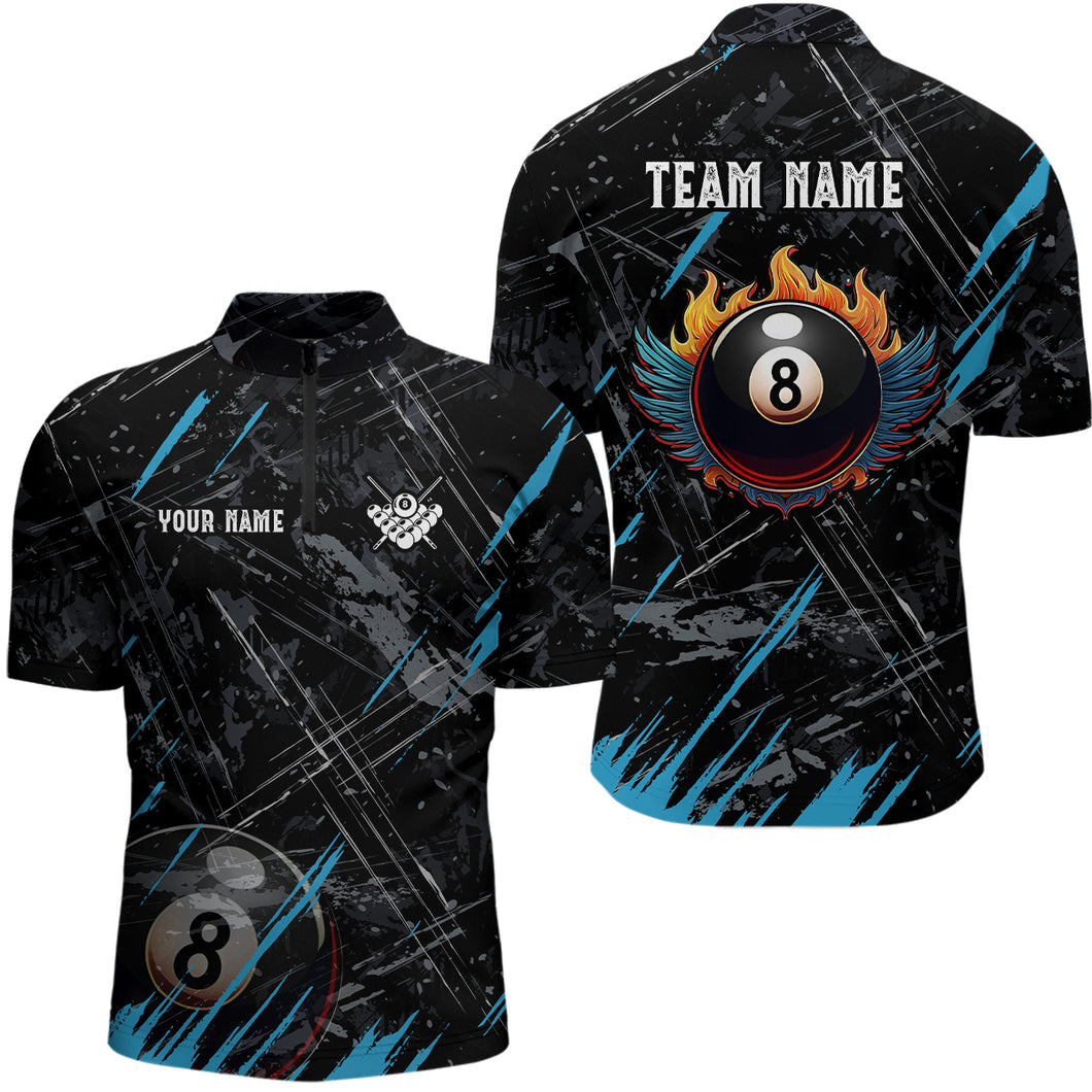 Grunge Ball 8 Billiard Billiard Men Quarter-Zip Shirts Custom Name Billiard Shirt YYD0071