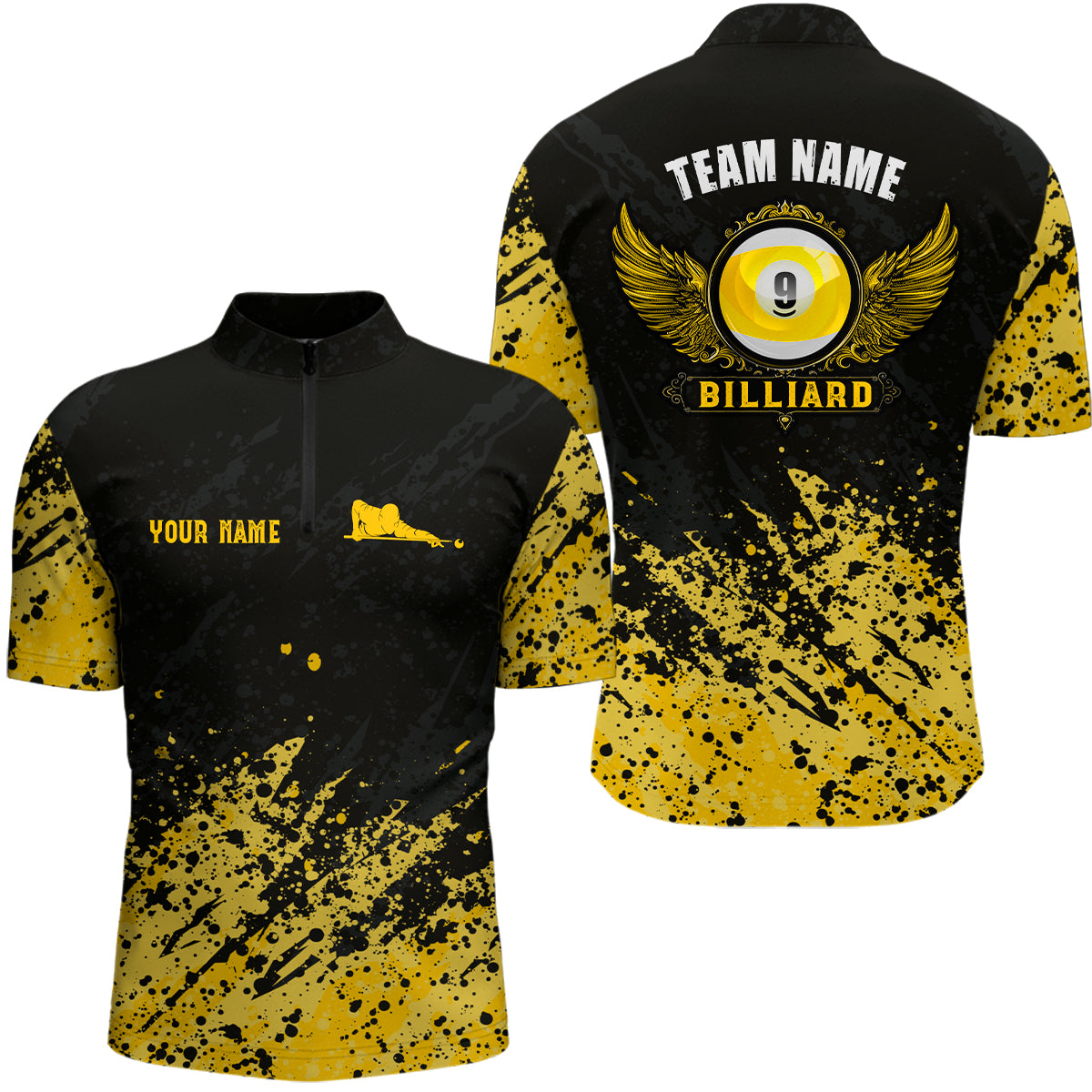 Grunge Texture Ball 9 Billiard Men Quarter-Zip Shirts Custom Name, Billiard Shirt Design YYD0073
