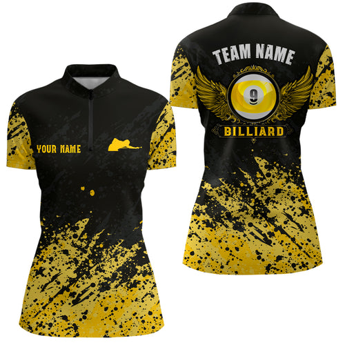 Grunge Texture Ball 9 Billiard Women Quarter-Zip Shirts Custom Name, Billiard Shirt Design YYD0073