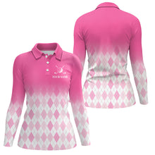 Load image into Gallery viewer, Argyle Pattern Golf Polo Shirts For Womens Custom Name, Golf Pattern Pink Shirt Gifts YYD0032