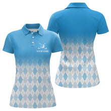 Load image into Gallery viewer, Argyle Pattern Golf Polo Shirts For Womens Custom Name, Golf Pattern Blue Shirt Gifts YYD0033