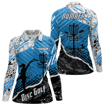 Disc Golf Abstract Grunge Womens Disc Golf Polo Shirt Custom Name And Number Disc Golf Gifts For Woman YYD0036