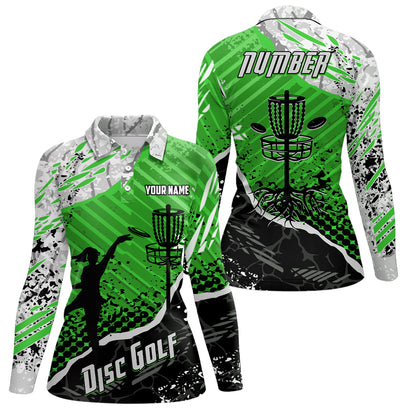 Disc Golf Abstract Grunge Womens Disc Golf Polo Shirt Custom Name And Number Disc Golf Gifts For Woman YYD0036