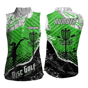 Disc Golf Abstract Grunge Womens Disc Golf Sleeveless Polo Shirt Custom Name And Number Disc Golf Gifts For Men YYD0036