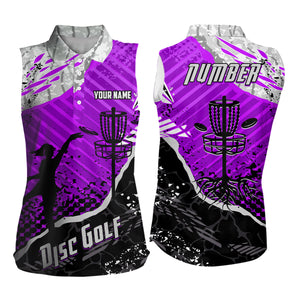 Disc Golf Abstract Grunge Womens Disc Golf Sleeveless Polo Shirt Custom Name And Number Disc Golf Gifts For Men YYD0036