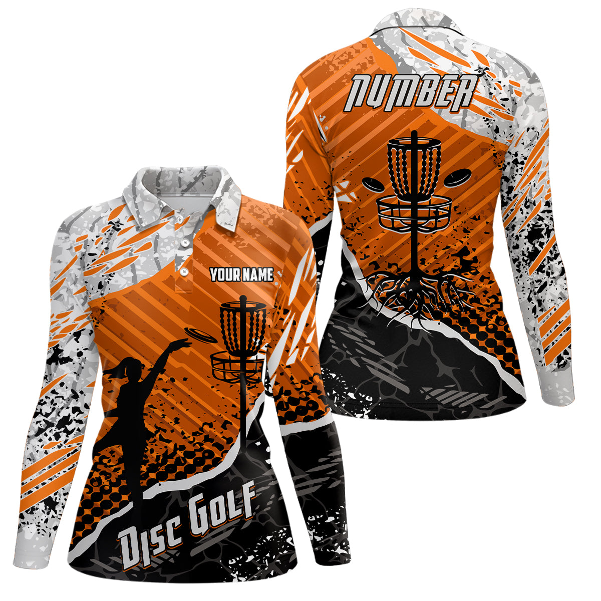 Disc Golf Abstract Grunge Womens Disc Golf Polo Shirt Custom Name And Number Disc Golf Gifts For Woman YYD0037