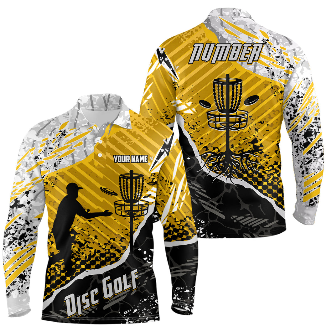 Disc Golf Abstract Grunge Mens Disc Golf Polo Shirt Custom Name And Number Disc Golf Gifts For Men YYD0037