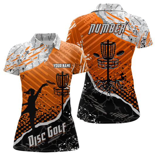 Disc Golf Abstract Grunge Womens Disc Golf Polo Shirt Custom Name And Number Disc Golf Gifts For Woman YYD0037