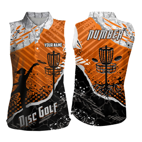 Disc Golf Abstract Grunge Womens Disc Golf Sleeveless Polo Shirt Custom Name And Number Disc Golf Gifts For Men YYD0037