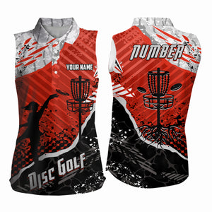 Disc Golf Abstract Grunge Womens Disc Golf Sleeveless Polo Shirt Custom Name And Number Disc Golf Gifts For Men YYD0037