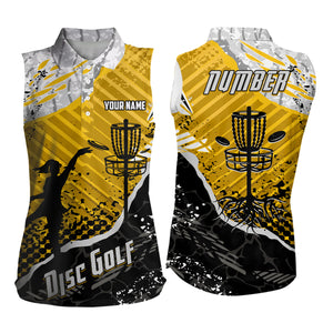 Disc Golf Abstract Grunge Womens Disc Golf Sleeveless Polo Shirt Custom Name And Number Disc Golf Gifts For Men YYD0037