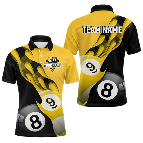 Personalized Flame 8 Ball & 9 Ball Billiard Polo Shirts For Men Custom Name Billiard Shirt Design YYD0034