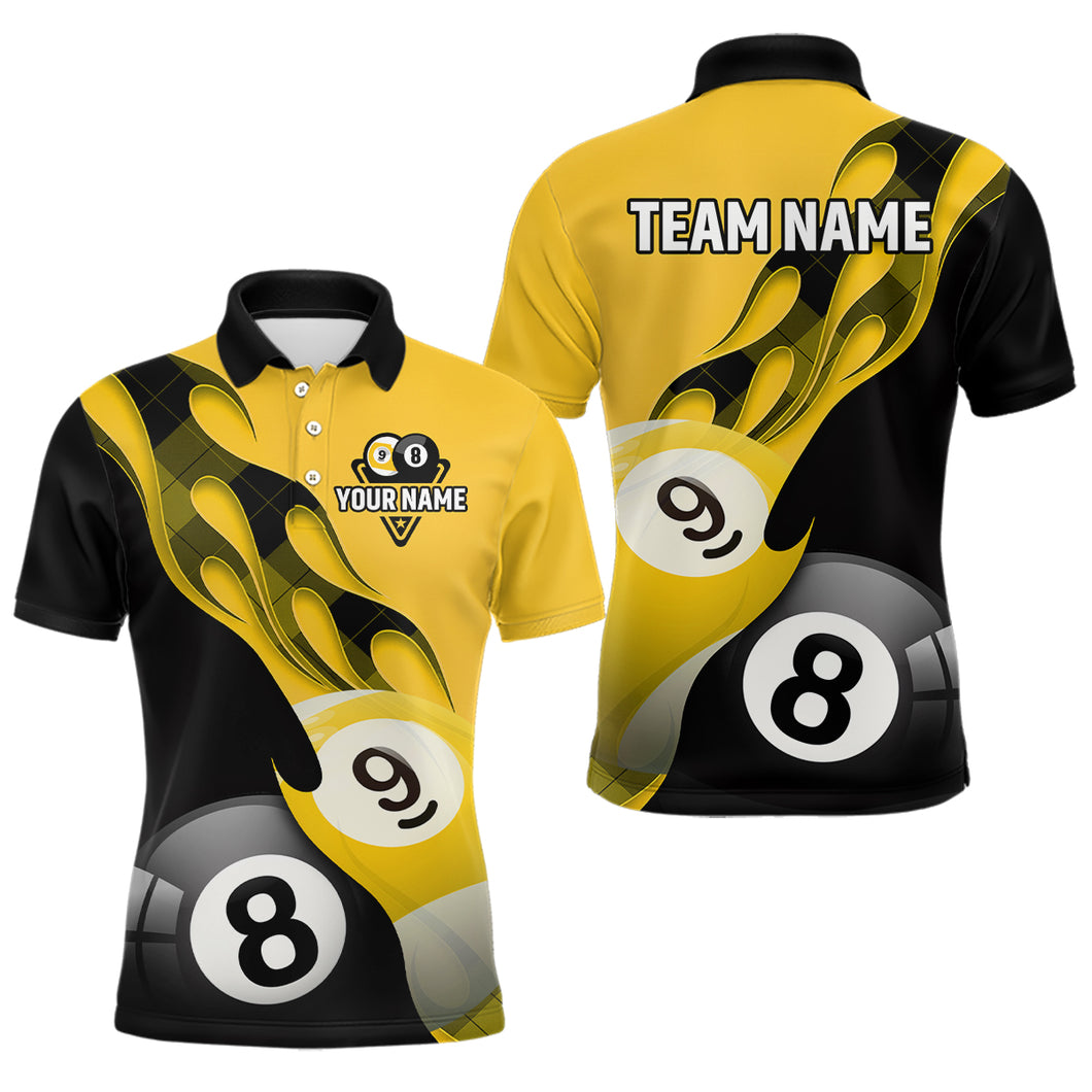 Personalized Flame 8 Ball & 9 Ball Billiard Polo Shirts For Men Custom Name Billiard Shirt Design YYD0034