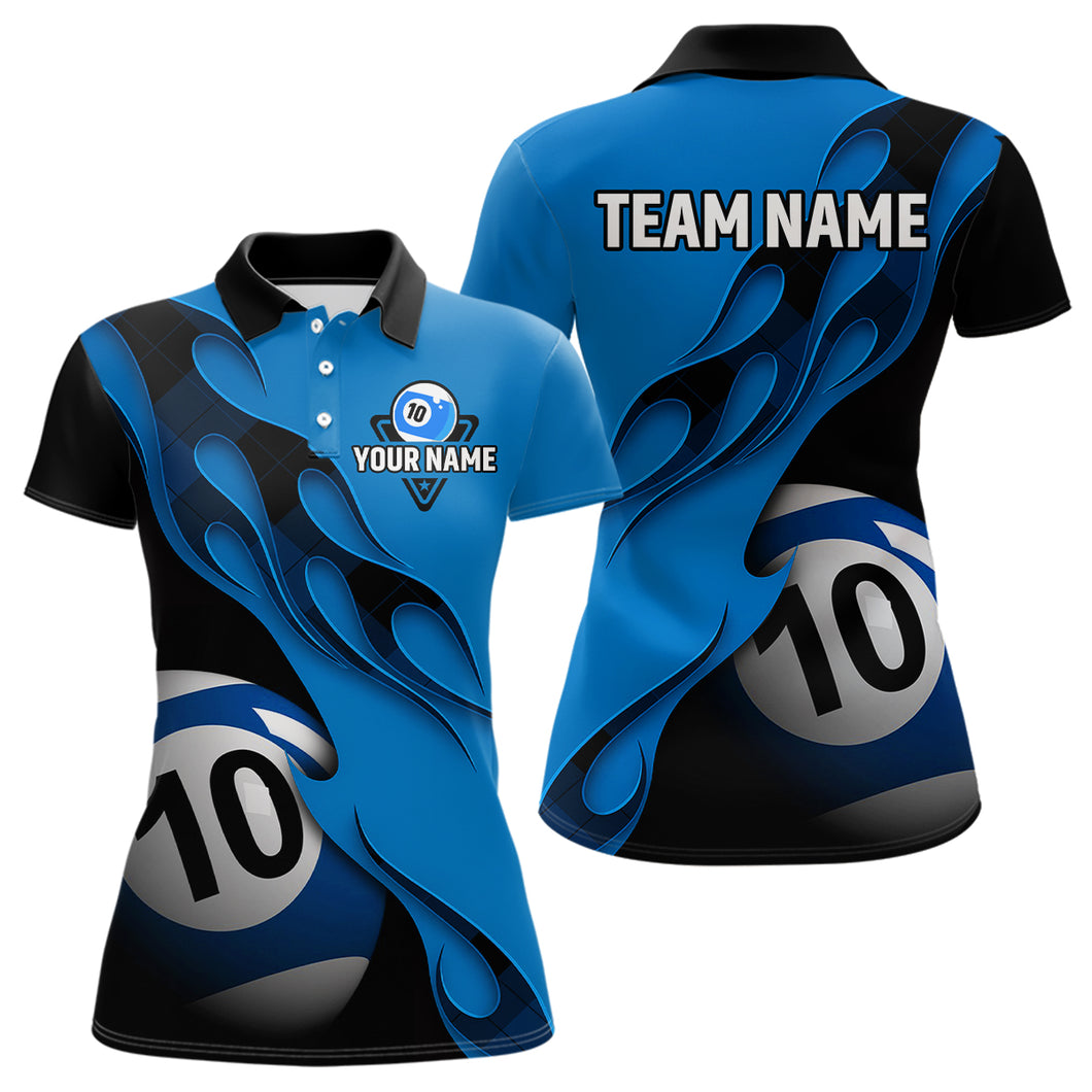 Flame Ball 10 Billiard Polo Shirts For Women Custom Name, Billiard Shirt Design YYD0077