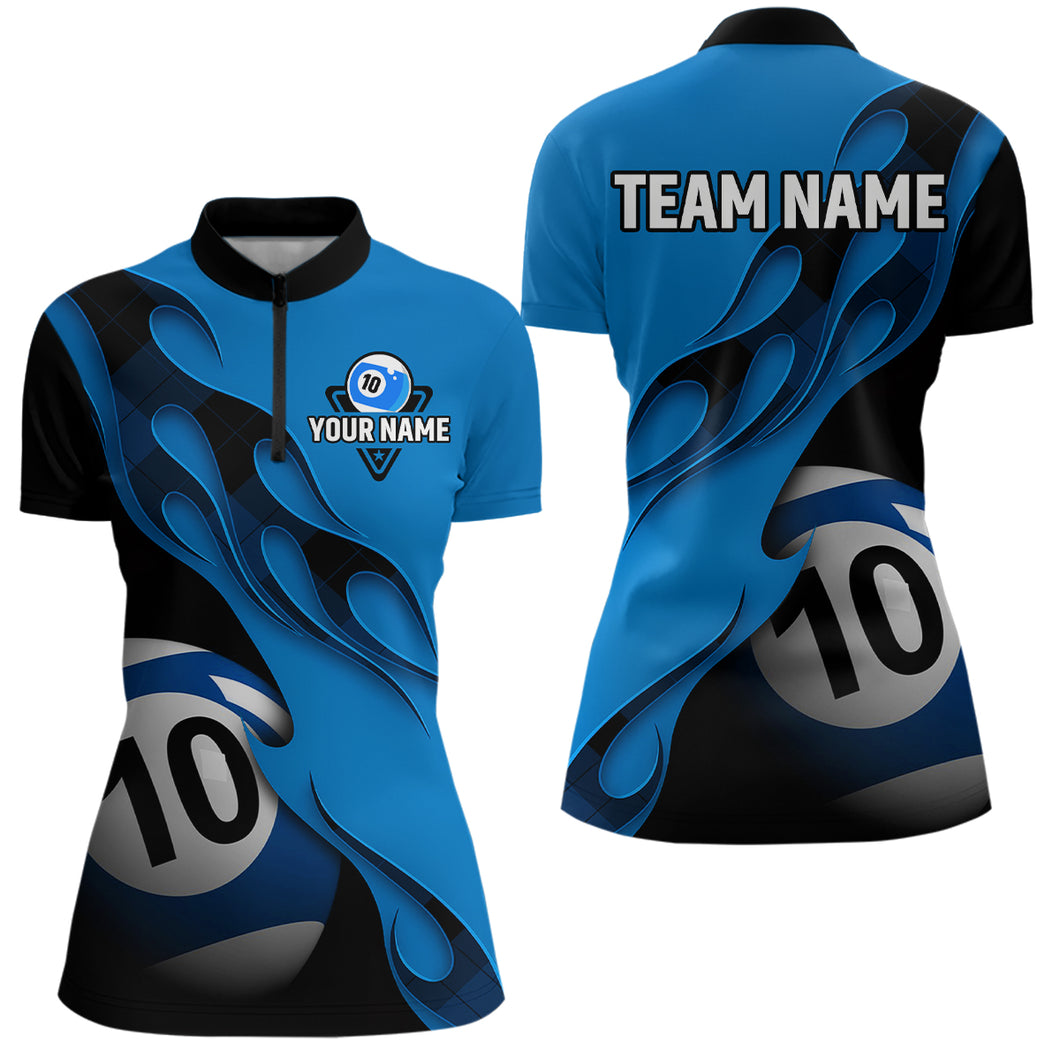 Flame Ball 10 Billiard Women Quarter-Zip Shirts Custom Name, Billiard Shirt Design YYD0077