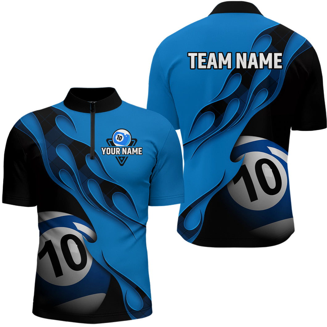 Flame Ball 10 Billiard Men Quarter-Zip Shirts Custom Name, Billiard Shirt Design YYD0077