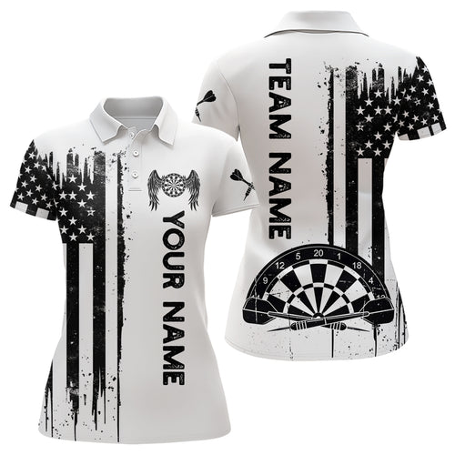 Darts American Flag Grunge Polo Shirts Custom Darts Shirt For Women Dart Jerseys YYD0078 - Black White