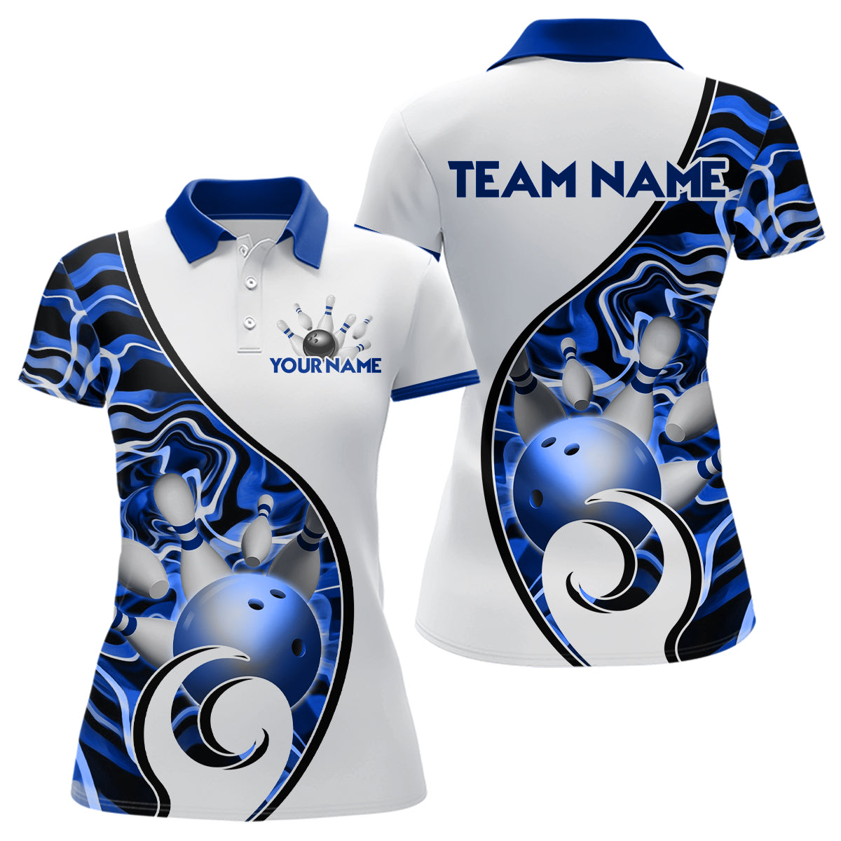 Custom Bowling Team Polo Shirts for Women - Personalized Abstract Bowling Jersey YYD0079