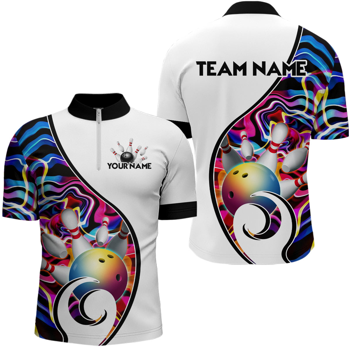 Custom Bowling Team Men Quarter-Zip Shirts - Personalized Abstract Bowling Jersey YYD0079