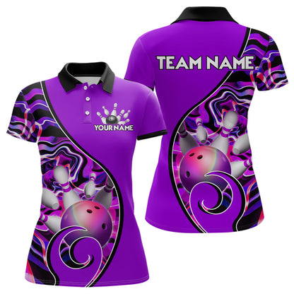 Custom Bowling Team Polo Shirts for Women - Personalized Abstract Colors Bowling Jersey YYD0080