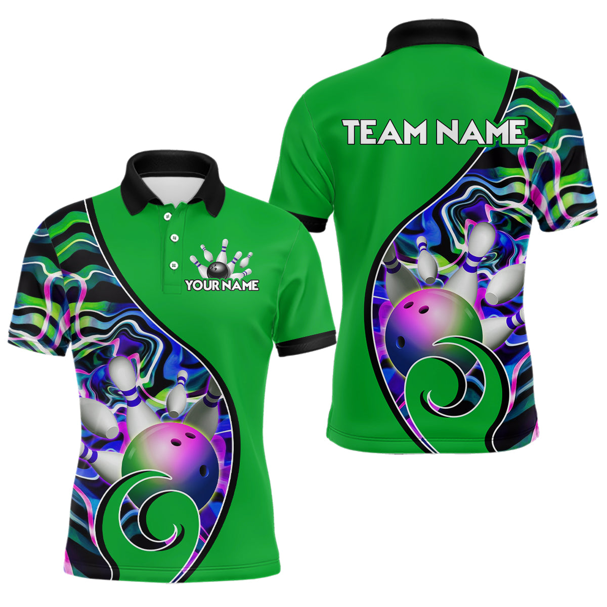 Custom Bowling Team Polo Shirts for Men - Personalized Abstract Colors Bowling Jersey YYD0080