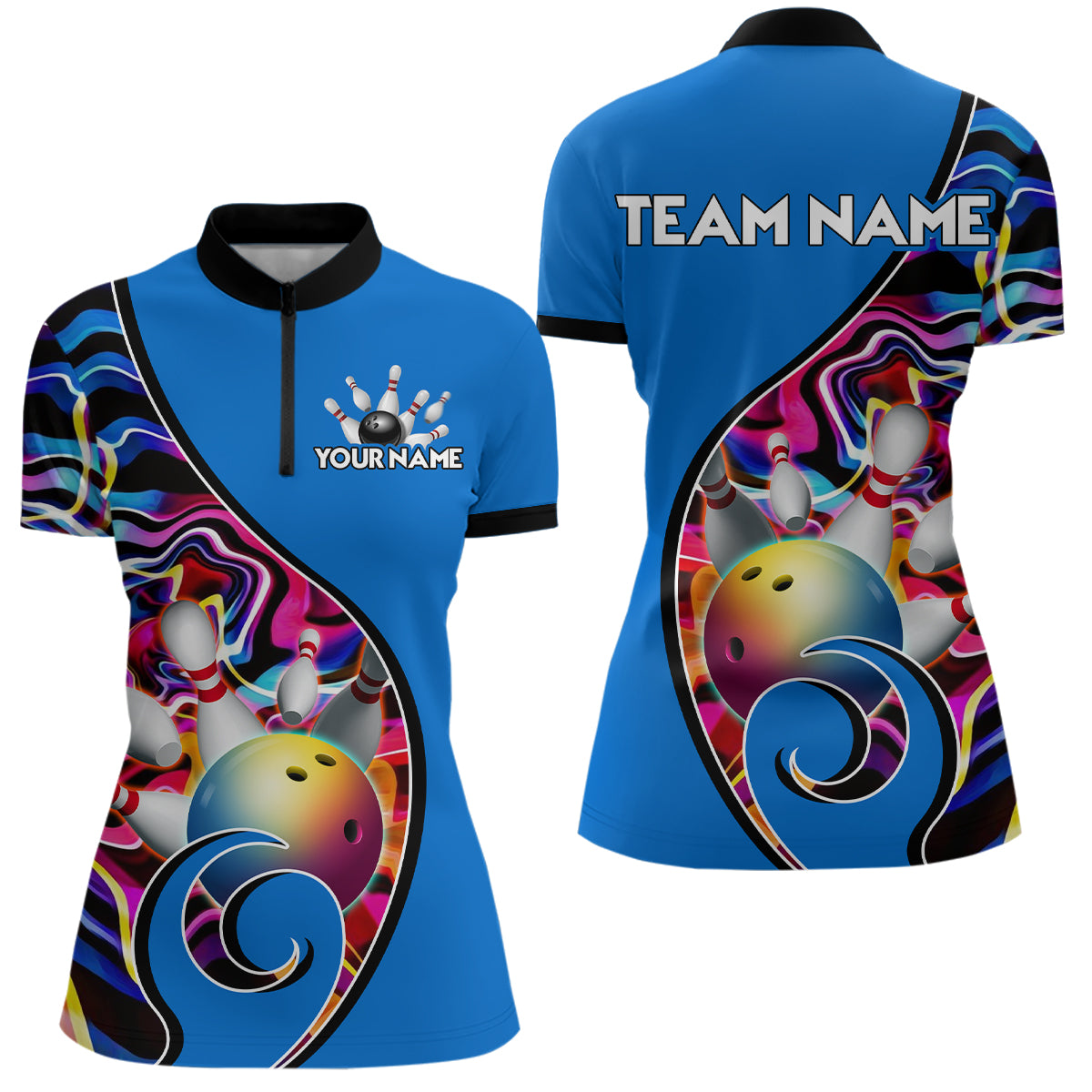 Custom Bowling Team Women Quarter-Zip Shirts - Personalized Abstractt Colors Bowling Jersey YYD0080