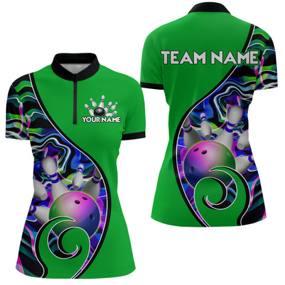 Custom Bowling Team Women Quarter-Zip Shirts - Personalized Abstractt Colors Bowling Jersey YYD0080