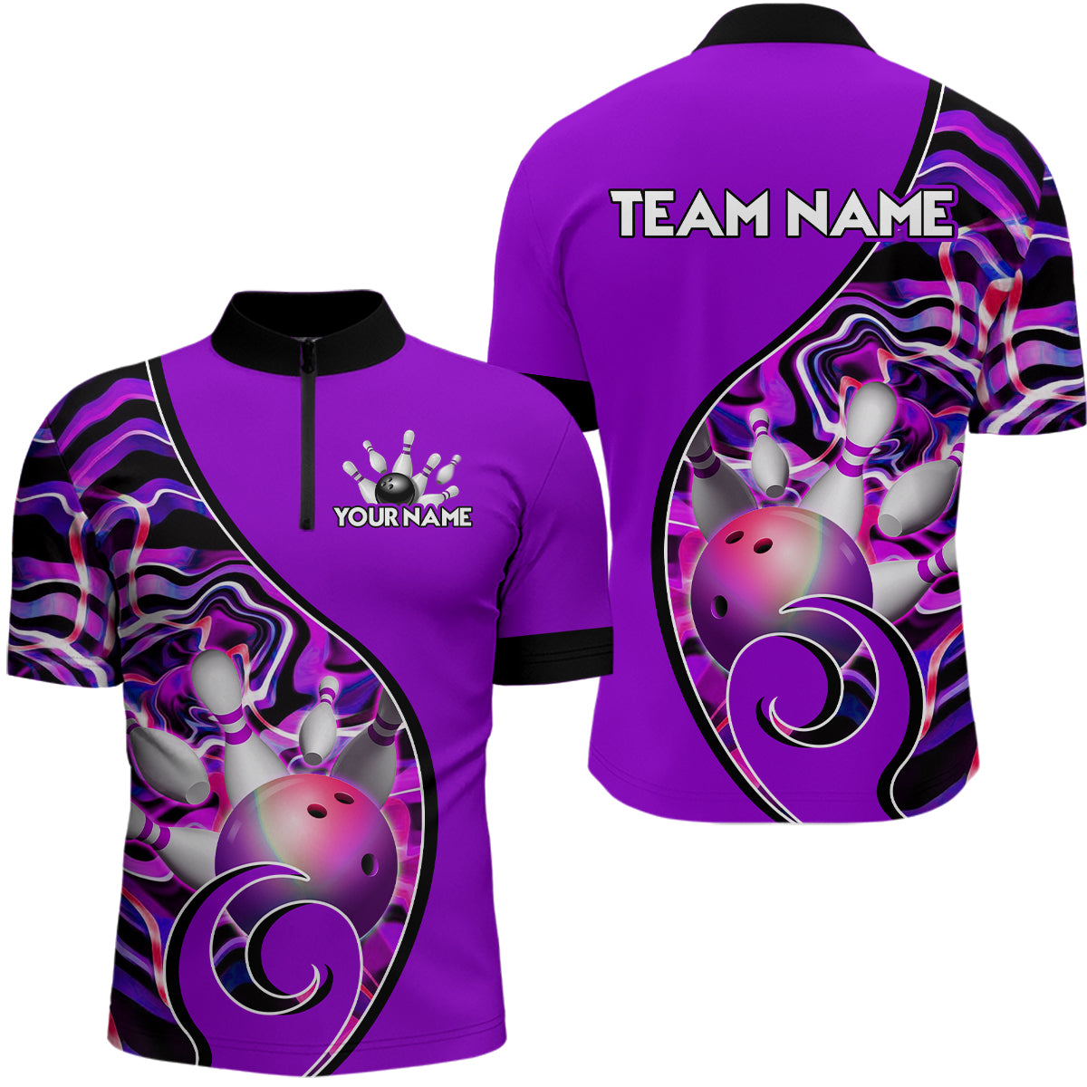 Custom Bowling Team Men Quarter-Zip Shirts - Personalized Abstractt Colors Bowling Jersey YYD0080