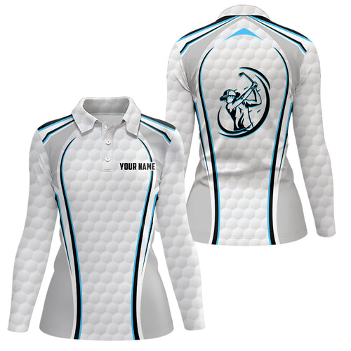 White Golf Ball Texture Golf Polo Shirts For Womens Custom Name, Patriotic Golf Gifts YYD0074