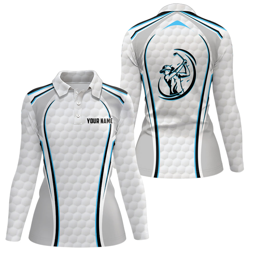 White Golf Ball Texture Golf Polo Shirts For Womens Custom Name, Patriotic Golf Gifts YYD0074