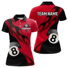 Load image into Gallery viewer, Flame Ball 8 Billiard Polo Shirts For Women Custom Name, Billiard Shirt Design YYD0075