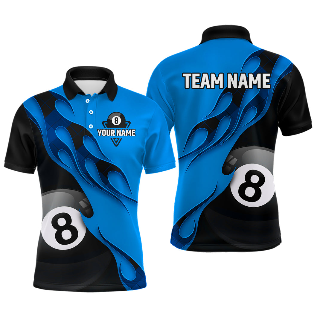 Flame Ball 8 Billiard Polo Shirts For Men Custom Name, Billiard Shirt Design YYD0075