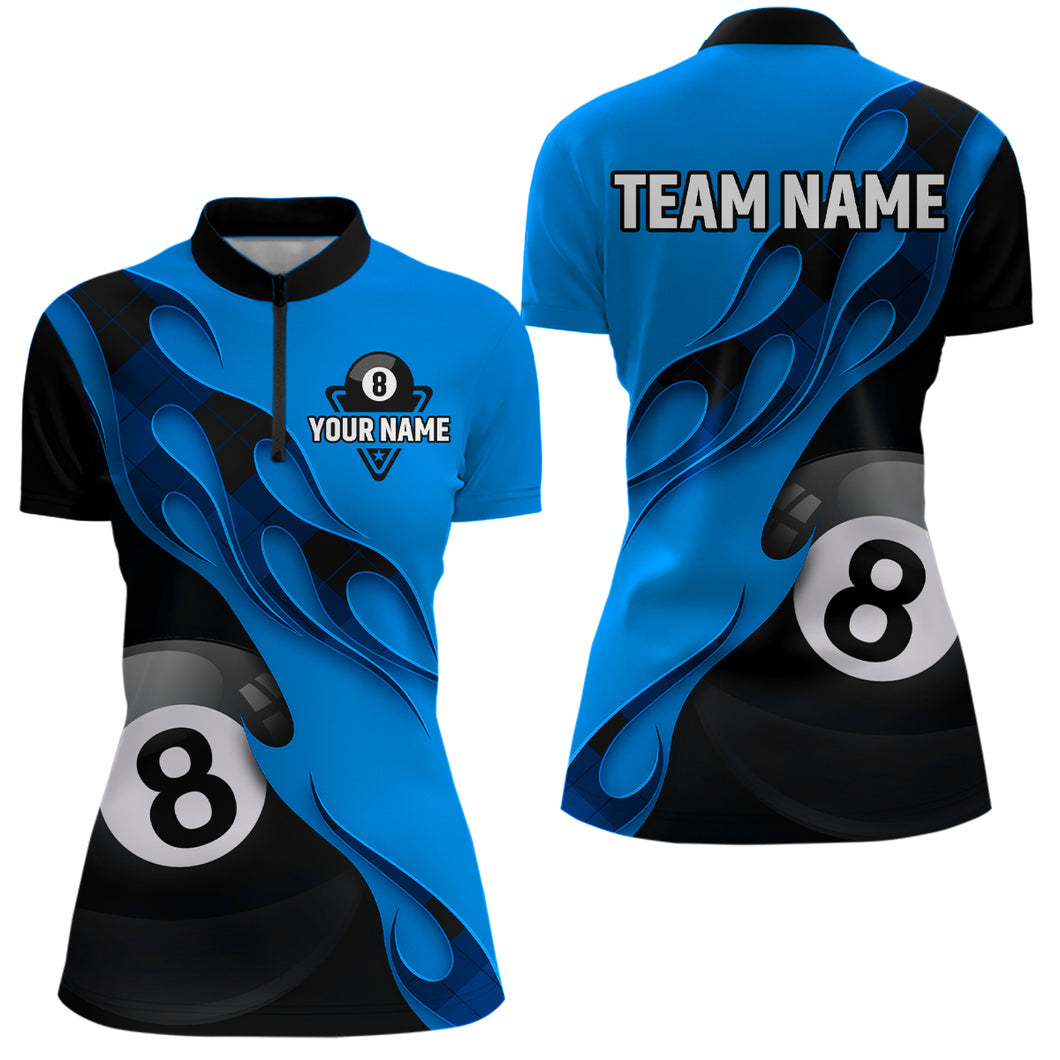 Flame Ball 8 Billiard Women Quarter-Zip Shirts Custom Name, Billiard Shirt Design YYD0075