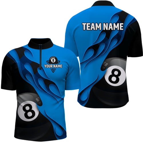 Flame Ball 8 Billiard Men Quarter-Zip Shirts Custom Name, Billiard Shirt Design YYD0075