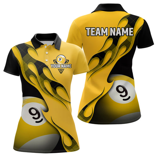 Flame Ball 9 Billiard Polo Shirts For Women Custom Name, Billiard Shirt Design YYD0076