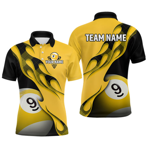 Flame Ball 9 Billiard Polo Shirts For Men Custom Name, Billiard Shirt Design YYD0076