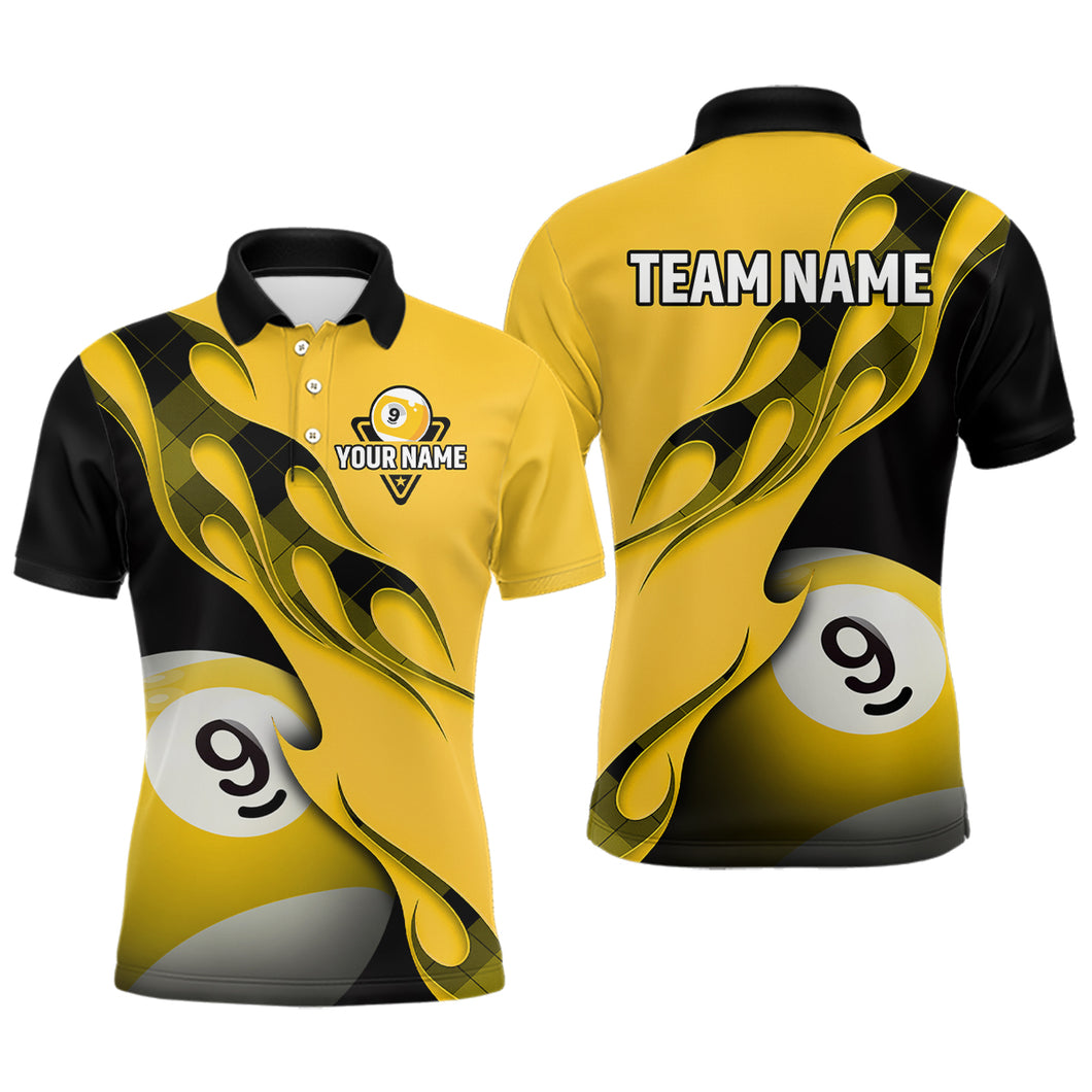 Flame Ball 9 Billiard Polo Shirts For Men Custom Name, Billiard Shirt Design YYD0076