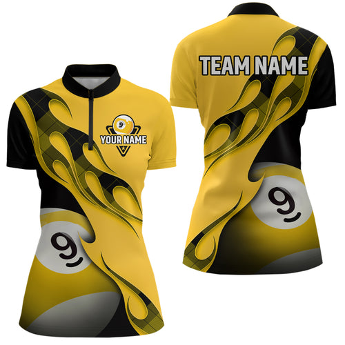 Flame Ball 9 Billiard Women Quarter-Zip Shirts Custom Name, Billiard Shirt Design YYD0076