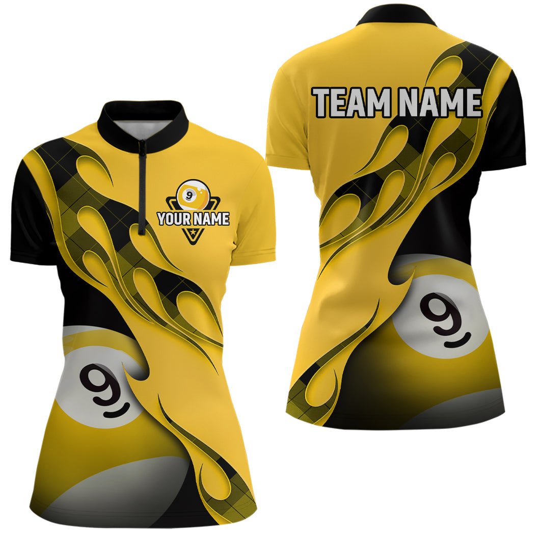 Flame Ball 9 Billiard Women Quarter-Zip Shirts Custom Name, Billiard Shirt Design YYD0076
