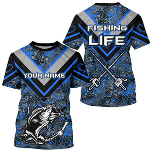 Personalized Bass Fishing Jerseys Shirts, Bass Fishing Camouflage Abstract Shirts Gift | Blue YYD0040