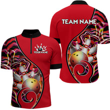 Load image into Gallery viewer, Custom Bowling Team Men Quarter-Zip Shirts - Personalized Abstractt Colors Bowling Jersey YYD0080