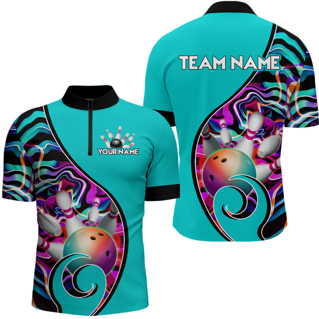 Custom Bowling Team Men Quarter-Zip Shirts - Personalized Abstractt Colors Bowling Jersey YYD0080