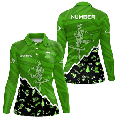 Pattern Color Womens Disc Golf Polo Shirt Custom Name & Number | Blue, Green, Grey YYD0045
