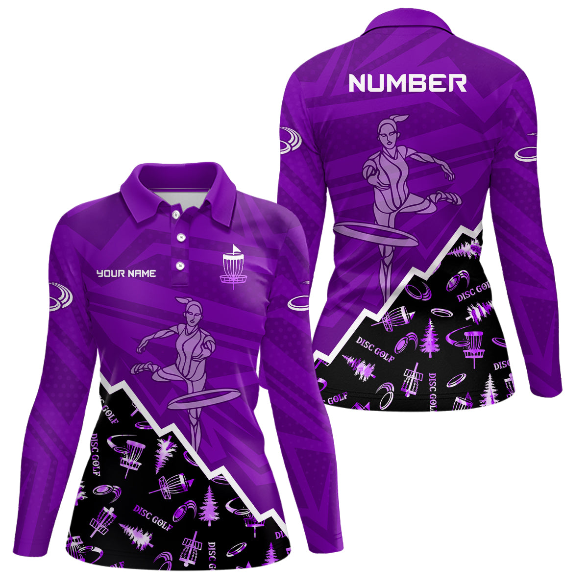 Pattern Color Womens Disc Golf Polo Shirt Custom Name & Number | Pink, Purple, Red YYD0045