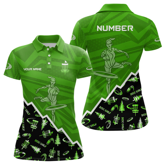 Pattern Color Womens Disc Golf Polo Shirt Custom Name & Number | Blue, Green, Grey YYD0045