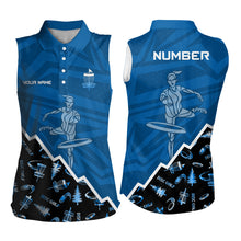 Load image into Gallery viewer, Pattern Color Womens Disc Golf Sleeveless Polo Shirt Custom Name &amp; Number | Blue, Green, Grey YYD0045