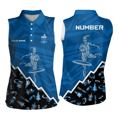 Pattern Color Womens Disc Golf Sleeveless Polo Shirt Custom Name & Number | Blue, Green, Grey YYD0045